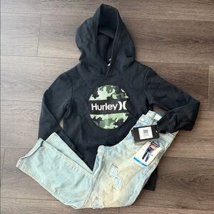 NWT HURLEY Black Hoodie Camo Logo Light Blue Levi’s distressed Jeans 7 set